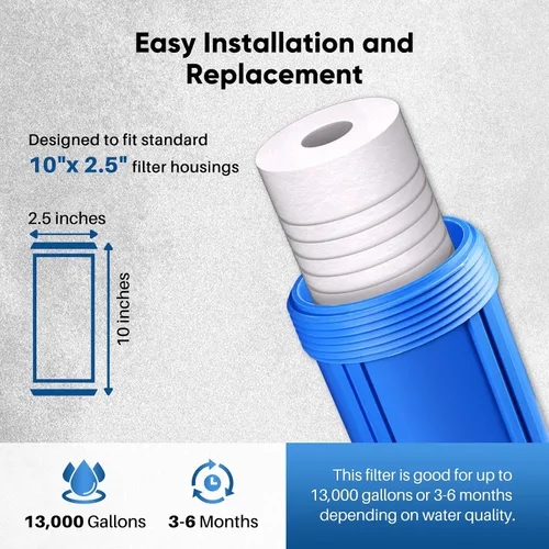 Vista 3 de PUREPLUS Filtro de agua para el hogar de sedimentos ranurados de 10 x 2.5 pulgadas, cartucho de repuesto para prefiltro RO de 10 pulgadas y carcasa