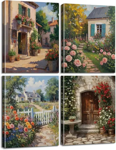 Vista 9 de TOCDGOO Juego de 4 piezas de arte de pared vintage para cocina, comida 8-Colorido