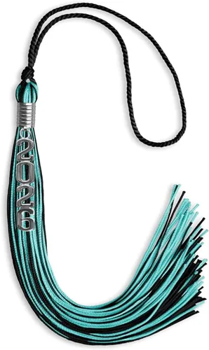 Vista 37 de Endea Graduation Borla mixta de doble color con gota de fecha apilada plateada (negro/oro antiguo, 2025)