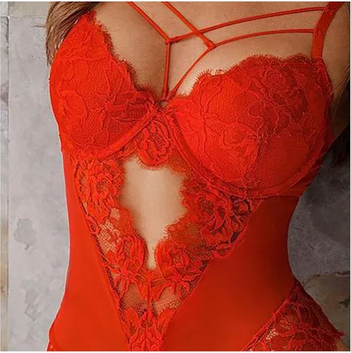 Vista 2 de 2 Unid Entrepierna Lencería Conjunto Para Mujeres Encaje Body Dormir Salón Sexo Cosas Para Parejas Kinky Para Sexo Juego Travieso Tanga