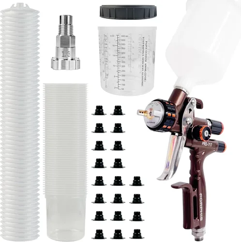 Vista 6 de Pistola de pintura PRD-717 VS tipo con boquilla dividida pistola pulverizadora de 0.051 in + vasos de pintura desechables de 6.8 fl oz/6.7 onzas, 50