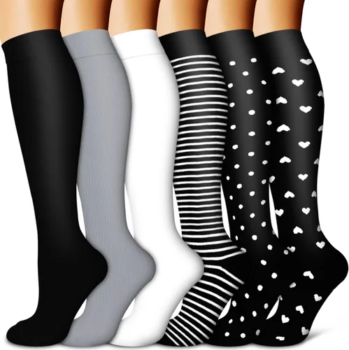 Vista 26 de Copper Compression Socks for Women & Men (6 pairs) - Best Support for Nurses, Running, Hiking, Recovery 01 Rayas Negras