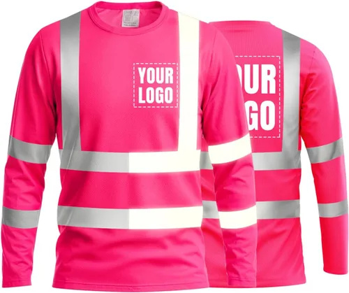 Vista 29 de La alta visibilidad reflexiva de las camisetas de la seguridad del logotipo de encargo Hola Vis de Verde neón - Estilo 8