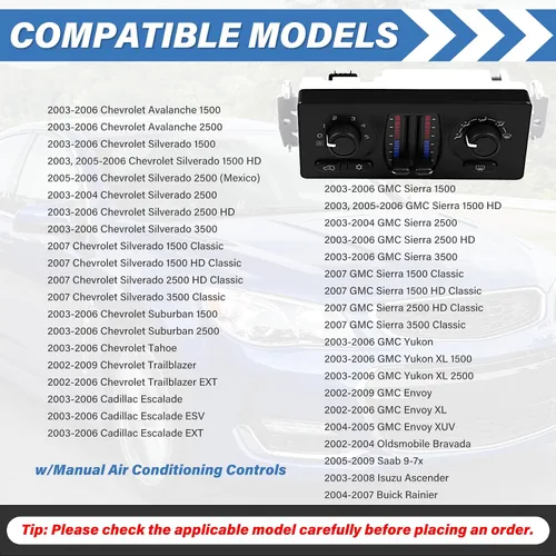 Vista 3 de 599-210XD Interruptor de Panel de Módulo de Control de Clima de Calentador de A/C para 02-09 Chevy Silverado Suburban Tahoe Trailblazer Avalanche