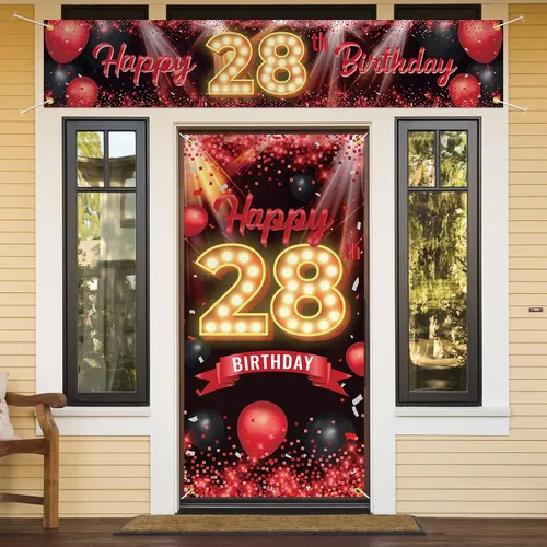 Vista 14 de Juego de carteles de feliz cumpleaños 10 para puerta, porche, decoraciones de cumpleaños de 10 años, suministros de fiesta para mujeres y hombres