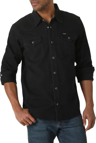 Vista 9 de Wrangler Camisa icónica de ajuste regular para hombre Mezclilla (Rinse Denim)
