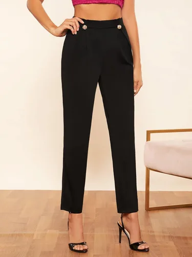 Vista 5 de Milumia Pantalones de trabajo cortos de cintura alta elásticos casuales para mujer