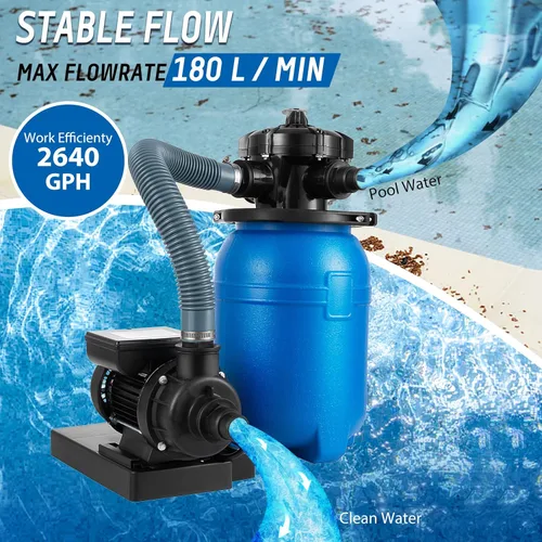 Vista 6 de Bomba de filtro de arena de 10 pulgadas, bomba de piscina de 1/3 HP, 2640 GPH de alto flujo, bomba de filtro de arena para piscina sobre el suelo