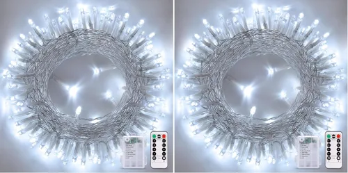 Vista 12 de JMEXSUSS Luces de Navidad multicolor que funcionan con pilas con 8 modos de control remoto, impermeables, 33 pies, 100 luces LED de Navidad