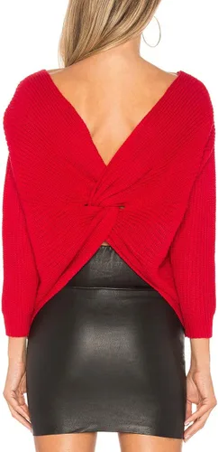 Vista 3 de Suéter de punto con cuello en V y espalda cruzada para mujer, manga larga murciélago, casual, holgado, hombros descubiertos, 513