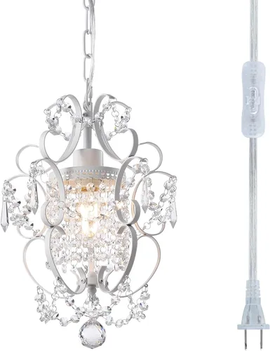 Vista 12 de Candelabro enchufable mini lámpara cromada 1 lámpara elegante lámpara de techo de hierro de cristal para dormitorio, baño, comedor, sala de estar