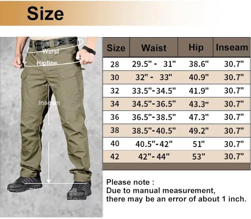 Vista 5 de HYCOPROT Pantalones tácticos para hombre Ripstop repelente al agua, ligeros, casuales, de secado rápido, 10 bolsillos, pantalones de trabajo