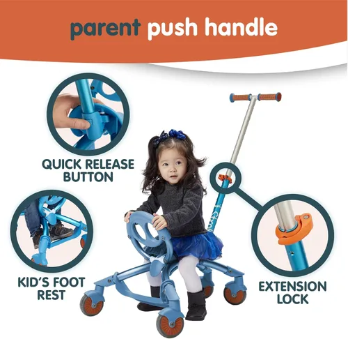 Vista 3 de YBIKE Pewi Stroll - Juguete para caminar en interiores y exteriores con mango de empuje Azul