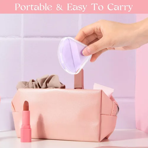 Vista 5 de Juego de 6 estuches para soplo de polvo, soporte para licuadora de belleza de viaje, caja de almacenamiento de soplo de polvo triangular portátil