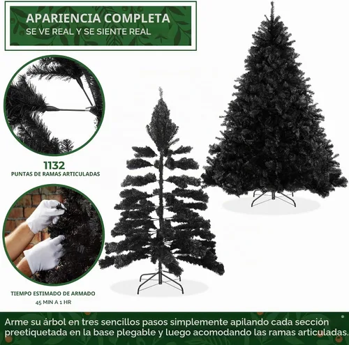 Vista 2 de Árbol de Navidad artificial Casafield de abeto negro de 6 pies con soporte de metal resistente