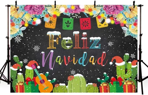 Vista 2 de MEHOFOND Telón de fondo de Feliz Navidad para fiesta, fiesta mexicana de Feliz Navidad, copo de nieve, fondo de fotografía, decoración de cactus