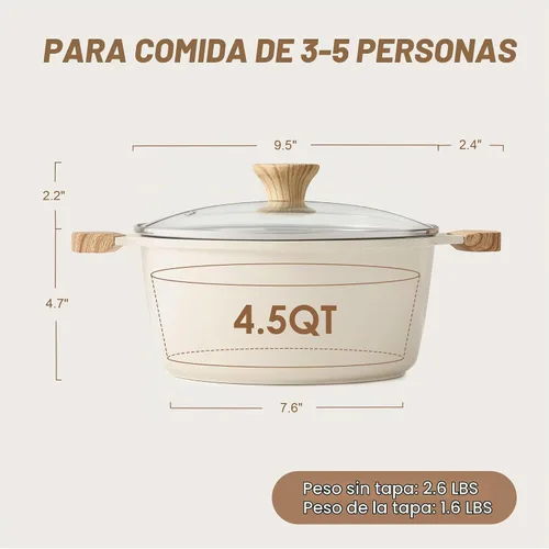 Vista 2 de SENSARTE Olla de cerámica antiadherente con tapa, olla de cocción de inducción de 4.5 cuartos de galón con tapa de vidrio templado, olla