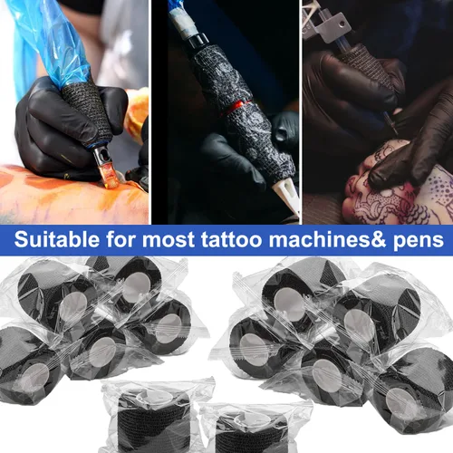 Vista 5 de Cinta de agarre para tatuaje, 12 unidades, diseño de ametralladora Tattoo Grip Cover Self Adhesive Vendaje Wrap Elastic Tattoo Supplies