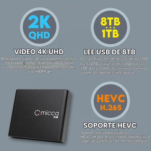 Vista 4 de Micca G3 2K Quad-HD USB y reproductor de medios microSD, 4K HDMI
