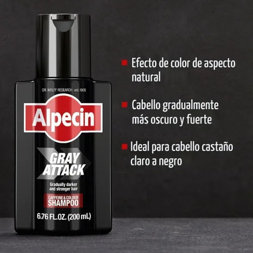 Vista 3 de Alpecin Gray Attack Champú de cafeína y color, 6.76 onzas líquidas