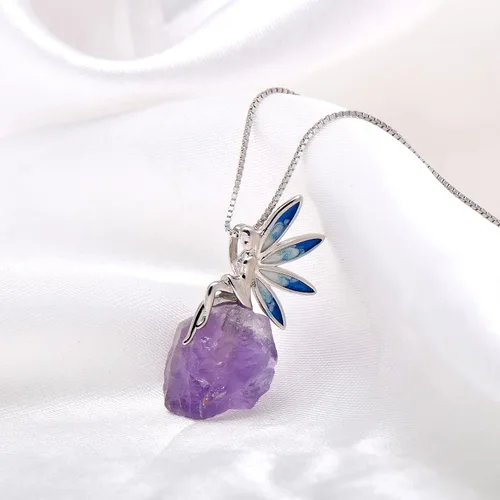 Vista 2 de Paialco Collar de plata de ley 925 con piedra áspera de piedra de amatista para mujer