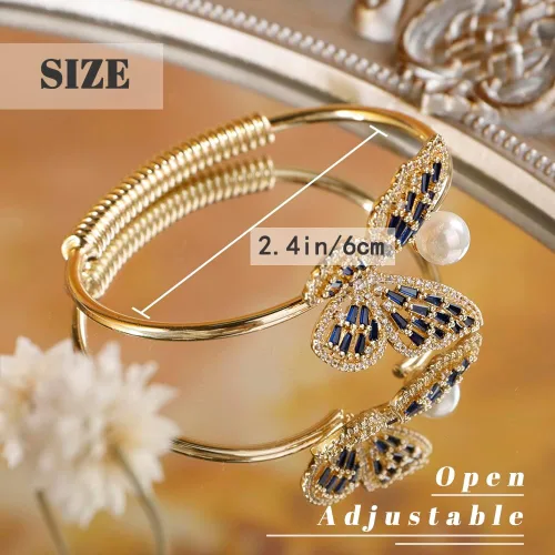 Vista 3 de Aimimier Pulsera de perlas de mariposa de cristal o para mujeres y niñas