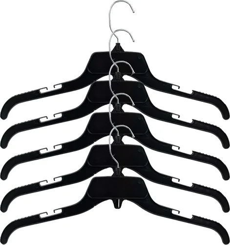 Vista 5 de HangOn Perchas de plástico reciclado con muescas, color negro, 17 pulgadas, paquete de 25