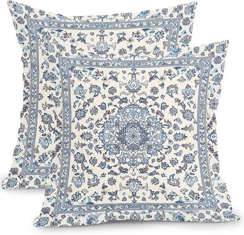 Vista 41 de Fundas de cojín decorativas primavera-verano 40x40 cm, juego de 2 fundas de cojín verdes con flores botánicas, fundas de cojín decorativas para Aqua