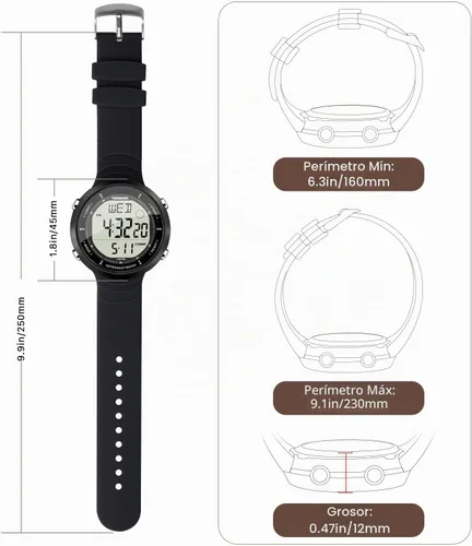 Vista 6 de Reloj de pulsera de natación y buceo de 10 ATM, resistente al agua, con múltiples funciones de reloj despertador, cronómetro, cuenta regresiva