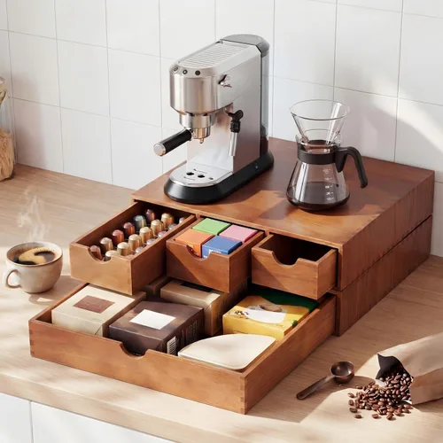 Vista 5 de Caja de té de madera del café del cajón del tenedor de la vaina Color madera