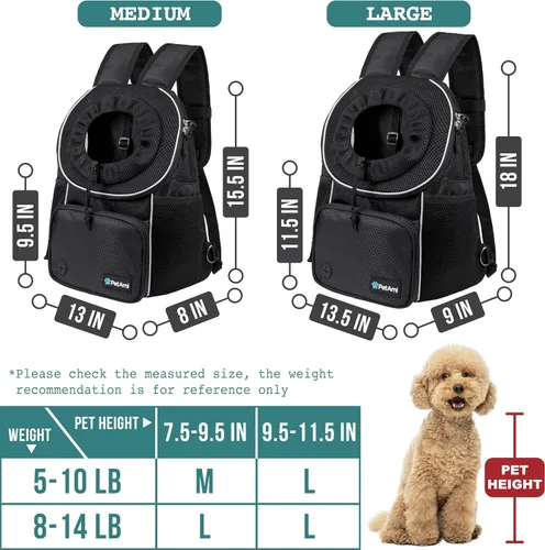 Vista 3 de PetAmi Mochila transportadora de pecho ajustable para perros y gatos, ventilada para senderismo, campamento y viajes, máximo 10 libras, negro