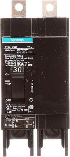 Vista 2 de Siemens BQD230 - Interruptor de perno de doble polo de 30 amperios 480Y/277V AC - 125/250V DC 14KAIC