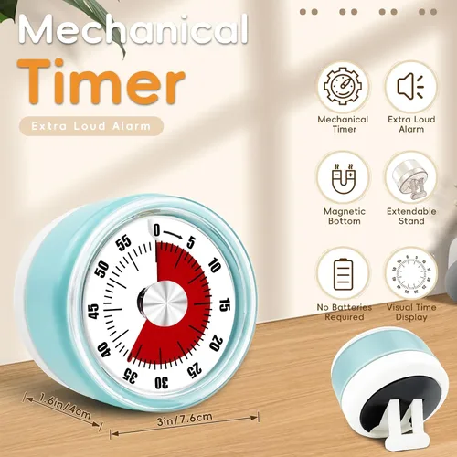 Vista 3 de Temporizadores de cocina para cocinar, temporizador visual de 0 a 60 minutos para niños, temporizador magnético de cocción manual con alarma fuerte