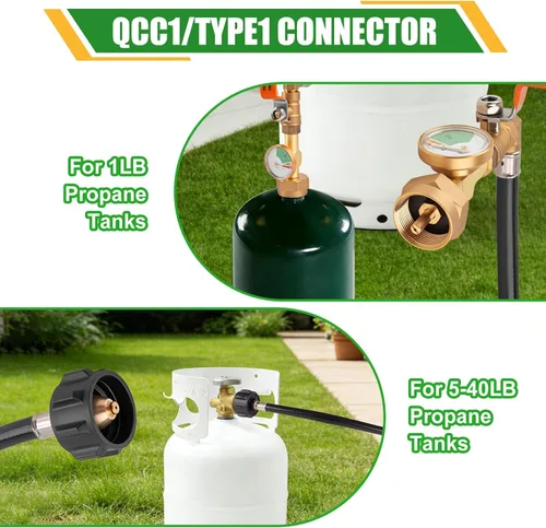 Vista 2 de Marvelity Adaptador de recarga de propano para tanques de 1 lb con 2 tapas