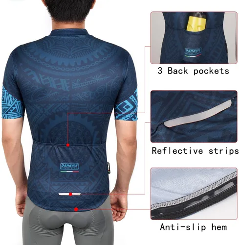 Vista 4 de Darevie Jersey de ciclismo para hombre, secado fresco, para ciclismo, profesional, con bolsillos, color azul marino