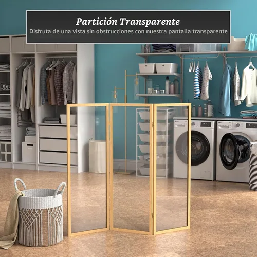 Vista 2 de Partición de plástico transparente corto de 4 pies Natural 3 paneles