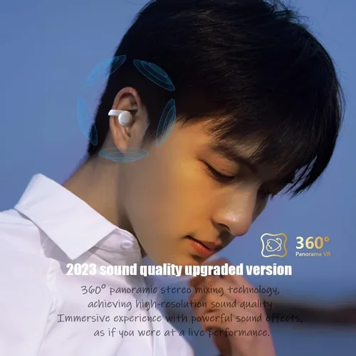 Vista 3 de Auriculares inalámbricos Bluetooth con clip Bluetooth 5.3 con clip de oreja para conducción ósea, auriculares inalámbricos para orejas pequeñas