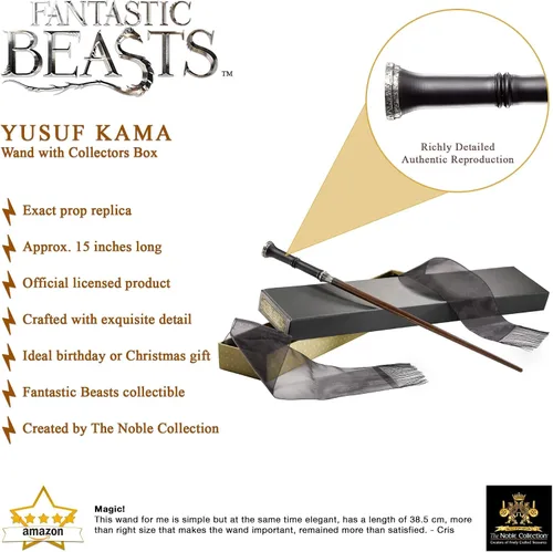 Vista 3 de The Noble Collection Fantastic Beasts Yusuf Kama Varita en caja de coleccionista – Varita del mundo mágico de 15 pulgadas – Juego de película