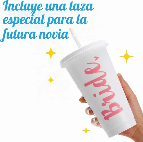 Vista 4 de Pop Fizz Designs Copas de despedida de soltera de Bride & Babe – Paquete de 6 Copas de fiesta nupcial para damas de honor Suministros y vasos