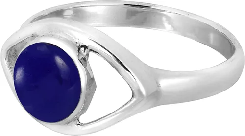 Vista 2 de Aeravida Anillo de plata de ley 925 con incrustaciones de lapislázuli azul de imitación de ojo malvado místico Anillos de boda clásicos para mujer