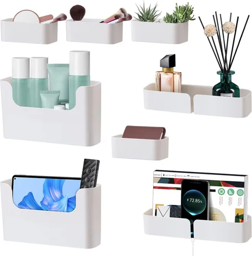 Vista 8 de Poeland Estante flotante montado en la pared, adhesivo sin perforaciones, organizador de baño, estante de repisa para decoración