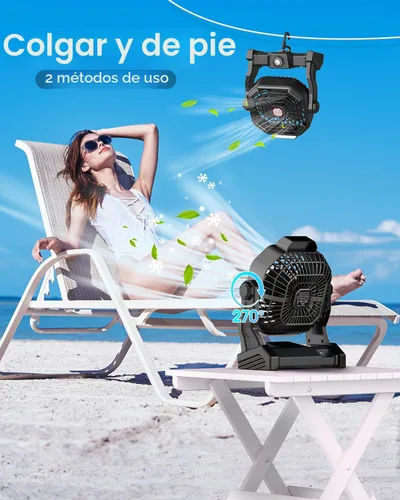 Vista 8 de Ventilador de energía solar, 【Máximo de 40 horas de funcionamiento】Ventiladores solares recargables de camping y linterna LED, ventilador portátil