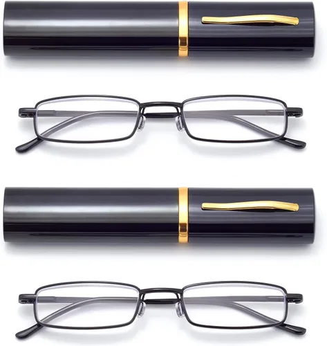 Vista 13 de Anteojos de lectura de bolsillo delgados para hombres y mujeres, lentes compactas súper transparentes, lentes con marco de metal con bisagra