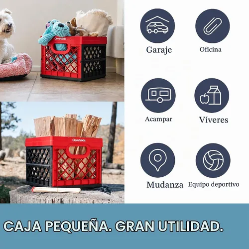Vista 2 de CleverMade - Cajas de leche plegables para almacenamiento, 25 L, 1 paquete, 50 libras, color rojo