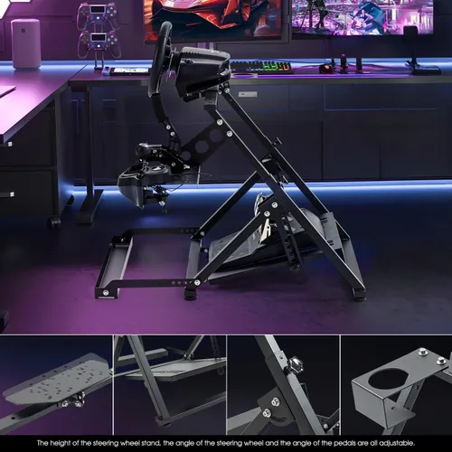 Vista 3 de Hottoby X-Shaped Foldable Racing Steering Wheel Stand With Seat Fixing Slot and Water Cup Holder Fit for LogitechThrustmasterMoza G29, G920, G923