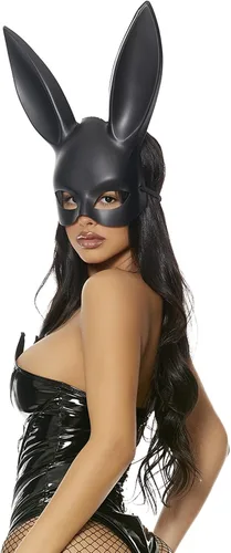 Vista 2 de Forplay Impresionante máscara y guantes de vinilo con alambre en V para mujer Negro