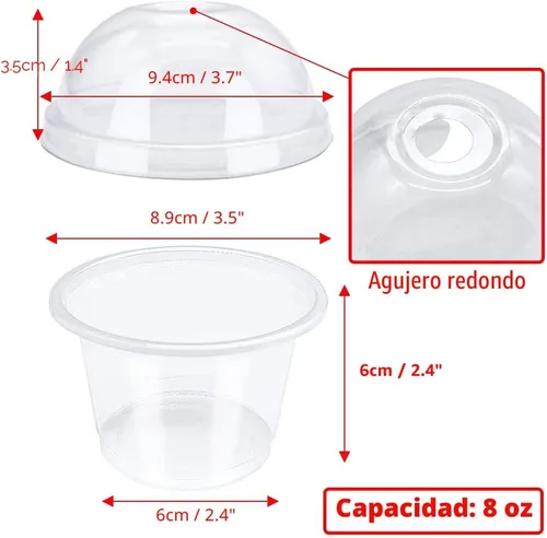 Vista 3 de 50 piezas de vasos de plástico transparente de 8 oz con tapas de cúpula con agujero, vasos de postre desechables, contenedores de comida para llevar