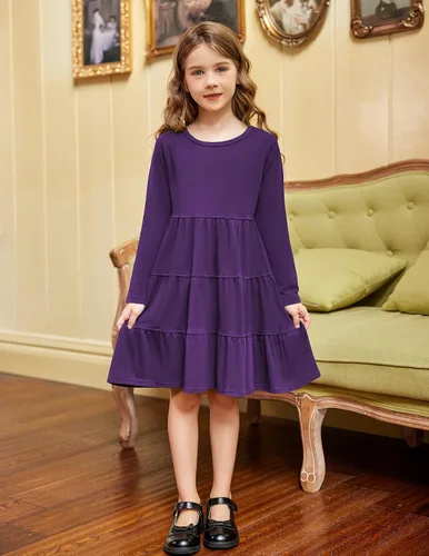 Vista 4 de Arshiner Vestido de manga larga para niña con volantes, tipo túnica