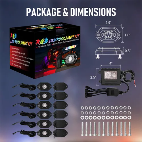 Vista 5 de Luces RGB Rock, 6 cápsulas, kit de luz LED de neón multicolor con control Bluetooth, función de sincronización impermeable, sincronización