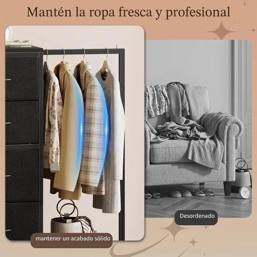 Vista 8 de HIGDBFE Cómoda alta de 44 pulgadas de alto con estante para colgar, cómoda pequeña de 4 cajones para dormitorio, cómoda de tela reversible